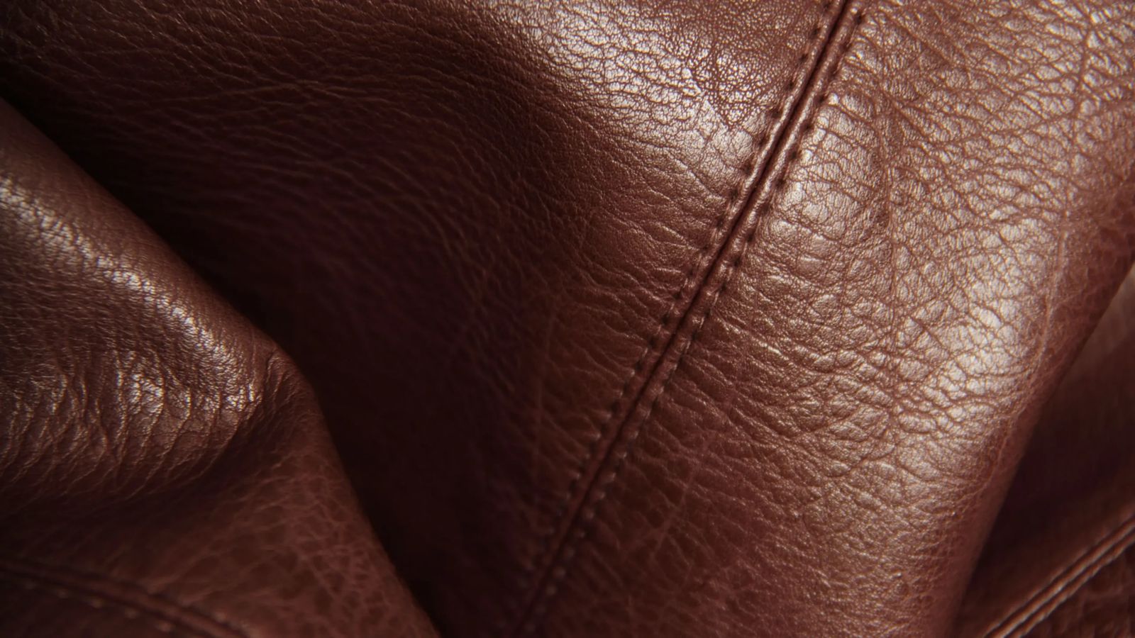 Close-up of stitched brown leather